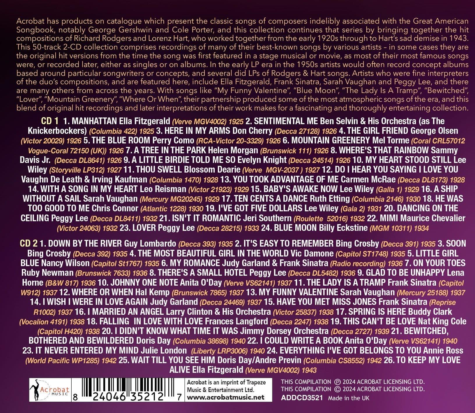 Various Artists - The Classic Songs Of Rodgers & Hart 2CD