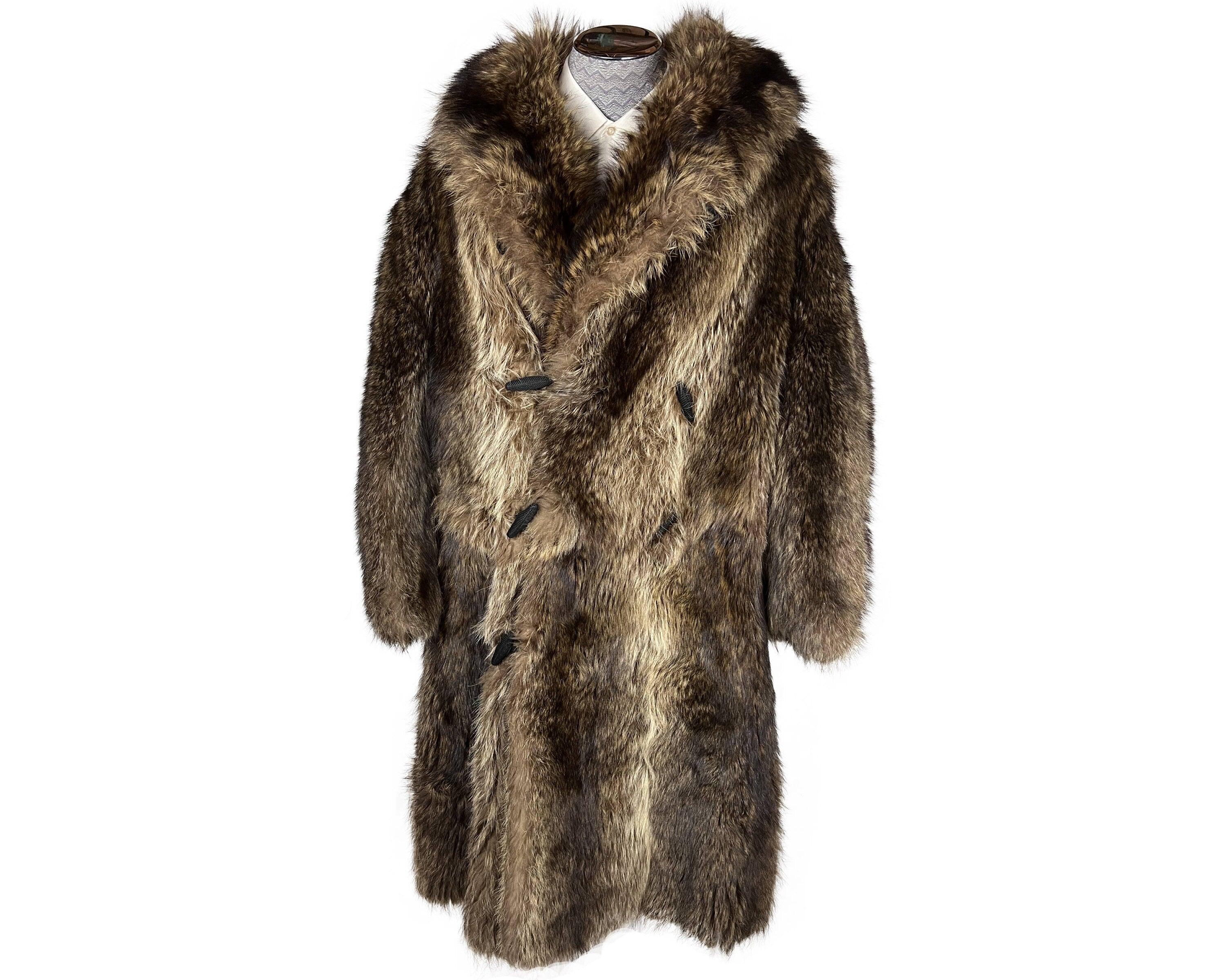 Antique 1910s 1920s Mens Raccoon Fur Coat Ivy League Football Fan ...