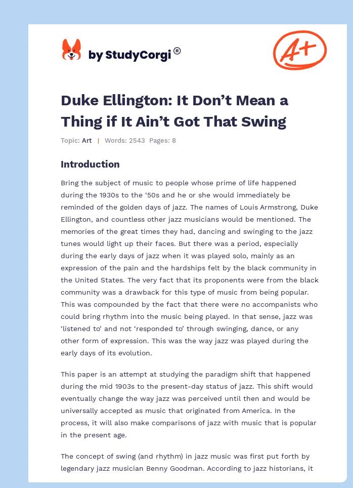 <b>Duke Ellington</b>: It <b>Don't Mean</b> a <b>Thing</b> if It Ain't Got That Swing ...